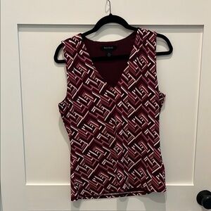 Vince Camuto Maroon and White Geometric Tank Top